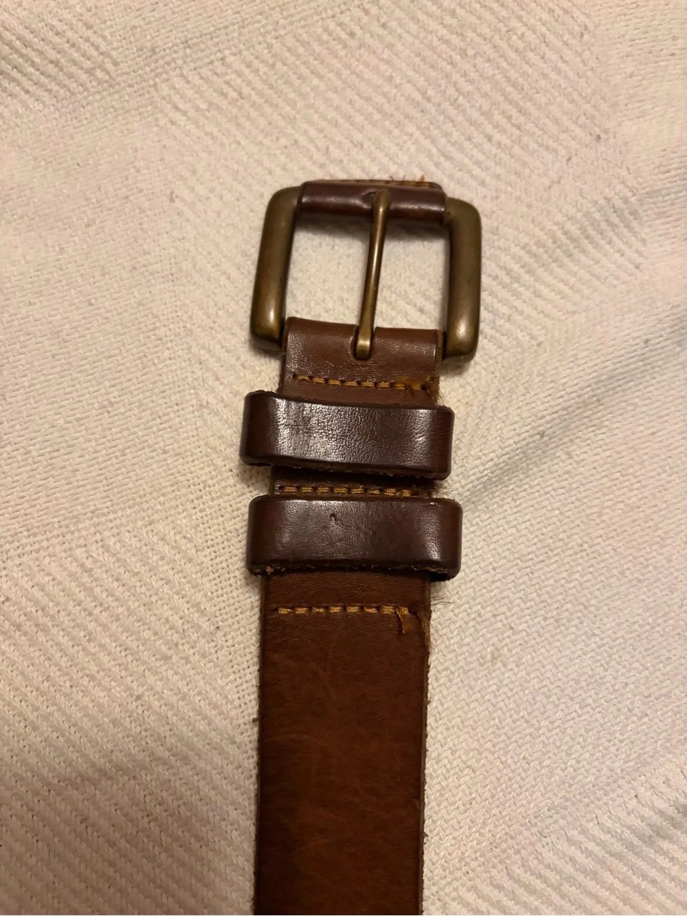 Eddie Bauer Dark Brown Leather Belt with Brass-Tone Buckle